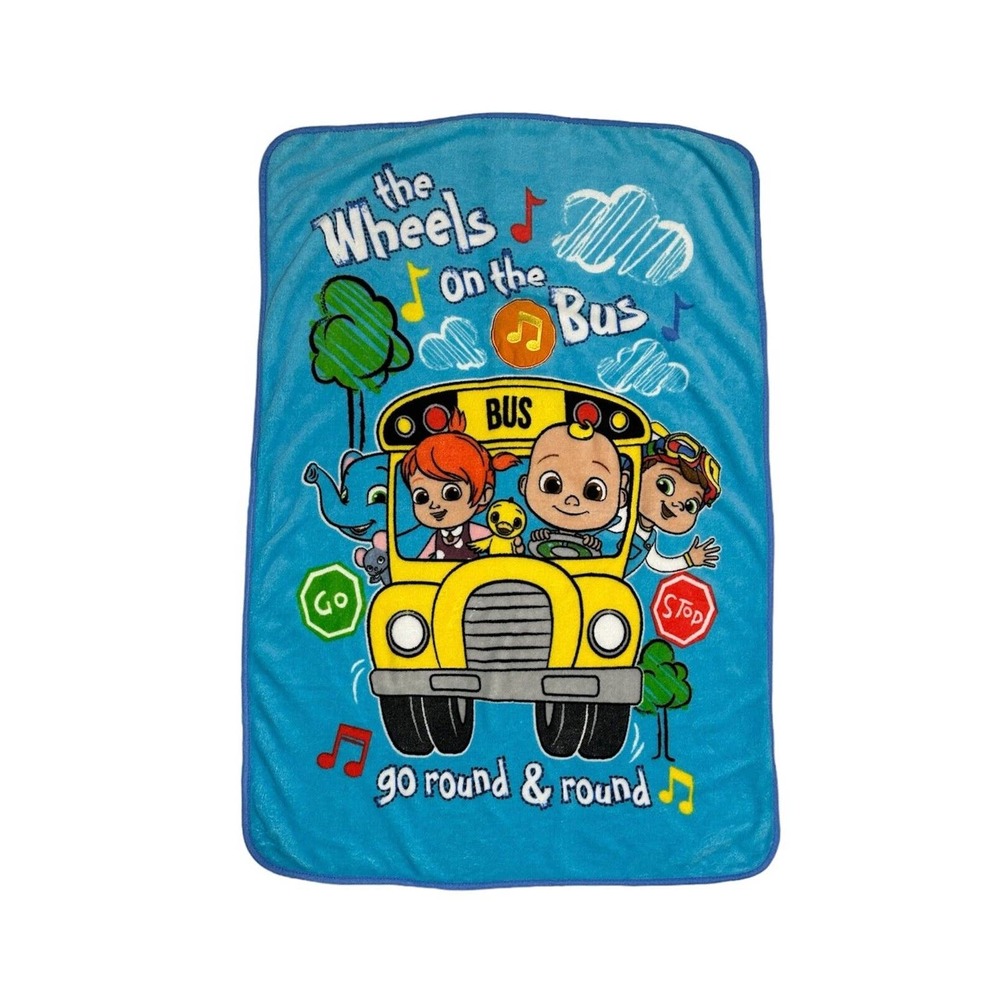 Cocomelon Wheels on the Bus Blue Fleece Baby Blanket Security Lovey NO SOUND
